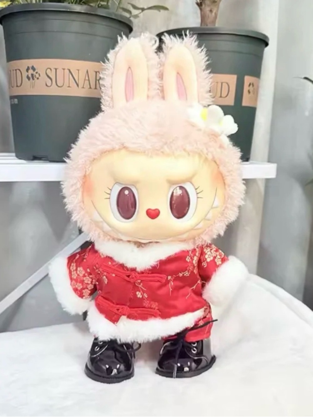 New 38 cm labubu clothes fuzzy red outfit red satin